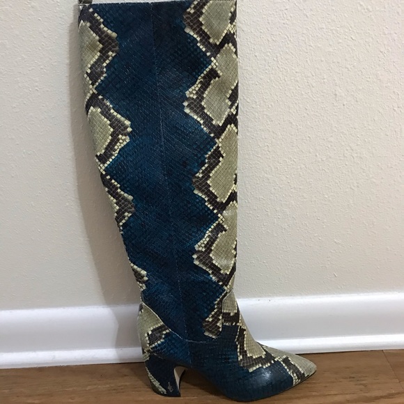 hai serpent snake print leather tall block heel boots
